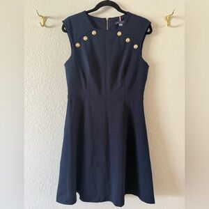 NWT Tommy Hilfiger Button Detail Fit & Flair Sleeveless Dress Navy Blue Size 10